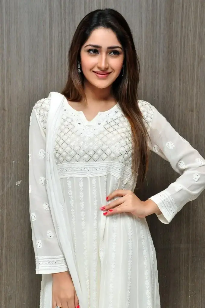 BEAUTIFUL NORTH INDIAN MODEL SAYESHA SAIGAL LONG HAIR IN WHITE DRESS 7